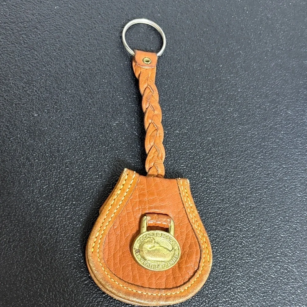 Dooney & Bourke Vintage Leather Brass Duck Fobs Key Ring Key Chain Brown